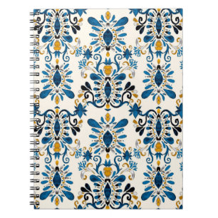 Caderno Espiral Padrão uniforme de aquarela com ikat. Tie dye wat