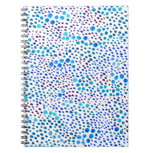 Caderno Espiral Padrão uniforme de aquarela com manchas azuis