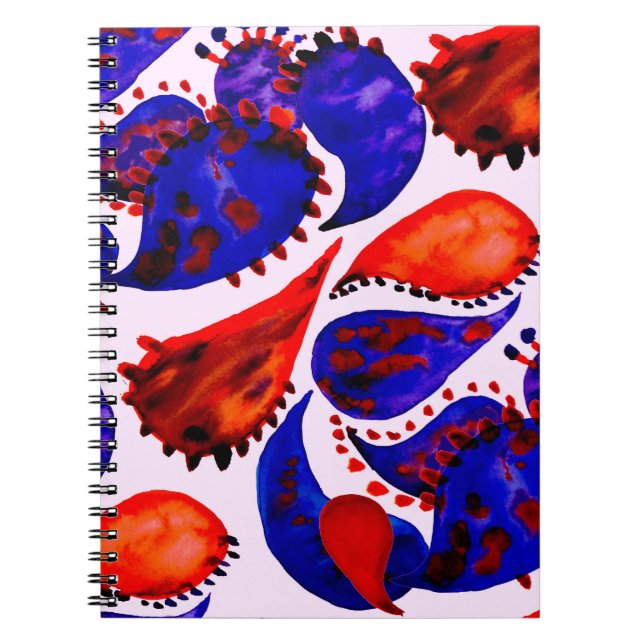 Caderno Espiral Padrão uniforme de aquarela com paisley. Abstrato (Frente)