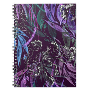 Caderno Espiral Padrão uniforme de aquarela. Ramificação com Wat d