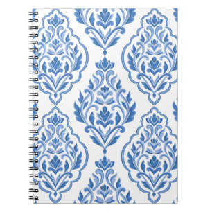 Caderno Espiral Padrão uniforme de colheita de damascos azul e bra
