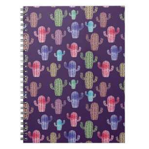 Caderno Espiral Padrão uniforme de desenho de cor d'água do cacto 