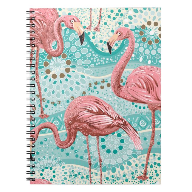 Caderno Espiral Padrão uniforme de flamingos cor-de-rosa (Frente)