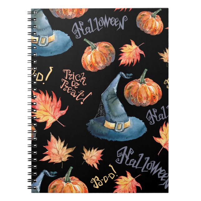 Caderno Espiral padrão uniforme de Halloween com abóbora de hallow (Frente)