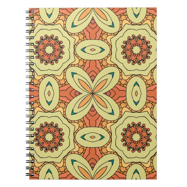 Caderno Espiral Padrão uniforme de laranja étnico com mandala. ído (Frente)