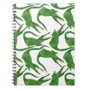 Caderno Espiral padrão uniforme de pintura de aquarela com crocod