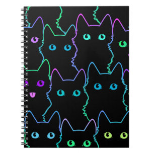 Caderno Espiral padrão uniforme de silhouettespattern de gato fofo
