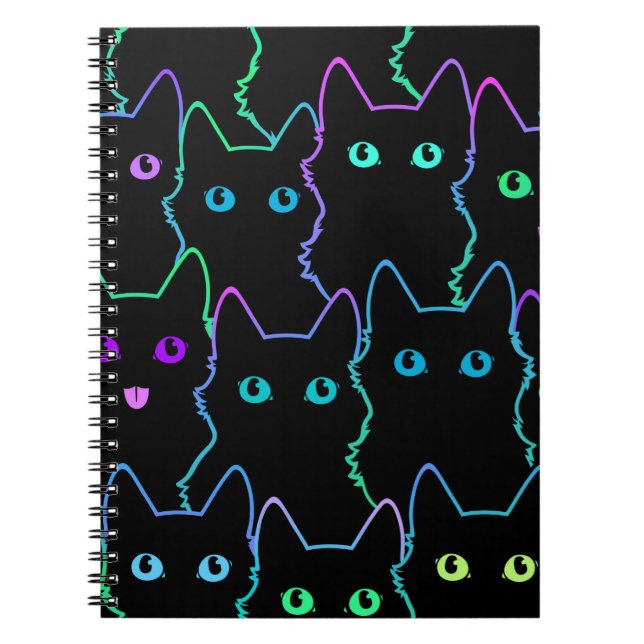 Caderno Espiral padrão uniforme de silhouettespattern de gato fofo (Frente)