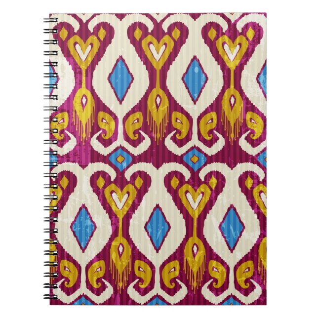 Caderno Espiral Padrão uniforme do tecido ikat tradicional (Frente)