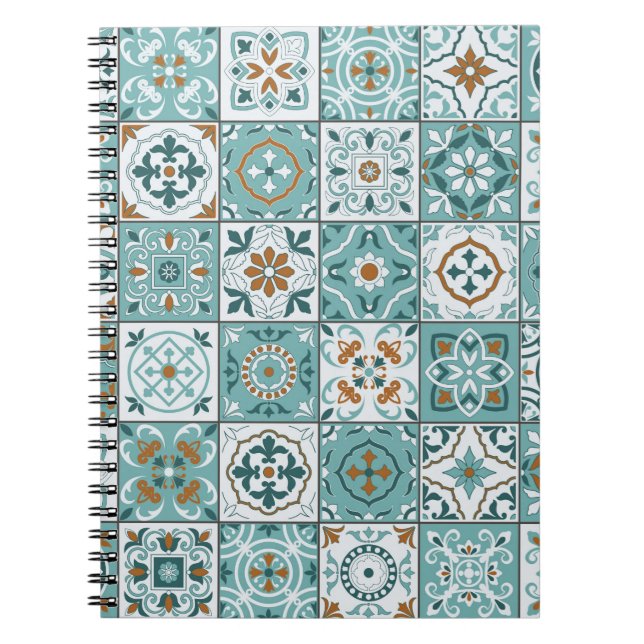 Caderno Espiral Padrão uniforme mediterrânico de azulejos marroqui (Frente)