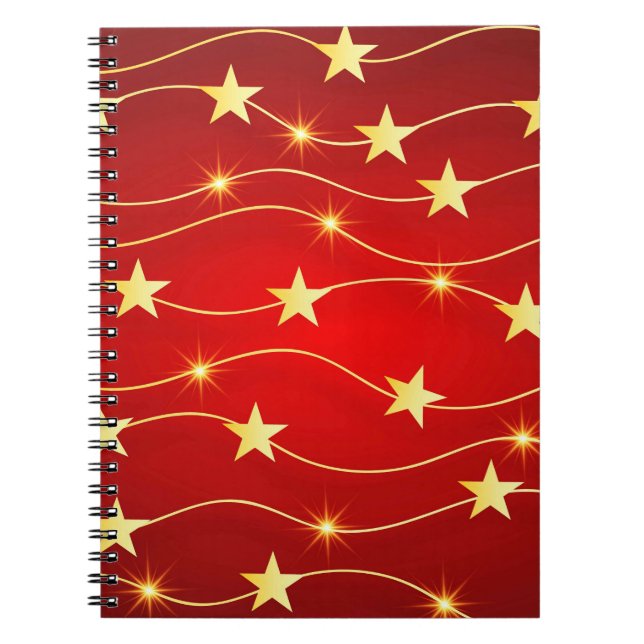 Caderno Espiral Padrão Vermelho Ruby Adorcido da Estrela (Frente)