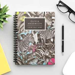 Caderno Espiral Padrão Vibrante e Colorido de Zebra na Selva Misto