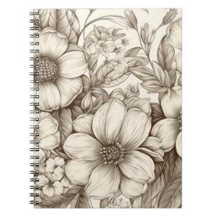 Caderno Espiral Padrão Vintage Floral Sepia (13)