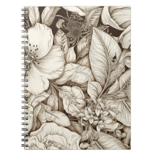 Caderno Espiral Padrão Vintage Floral Sepia (9)
