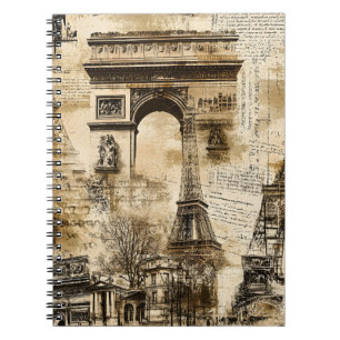 Caderno Espiral Padrão Vintage Paris - Pontos Turísticos Torre Eif
