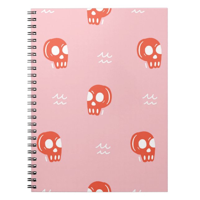 Caderno Espiral Padrão Vintage Red Skull Head (Frente)