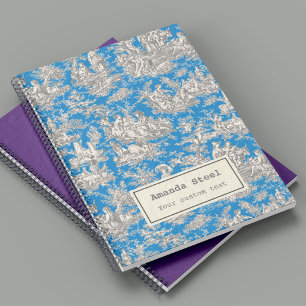 Caderno Espiral Padrão Vintage Turquesa Toile de Jouy Francês