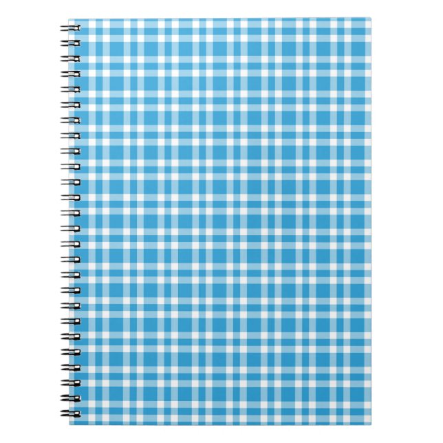 Caderno Espiral Padrão Xadrez Azul Branco (Frente)