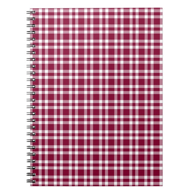 Caderno Espiral Padrão Xadrez Branco Burgundy (Frente)