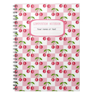 Caderno Espiral Padrão Xadrez Cereja Bola de Disco Nome Personaliz