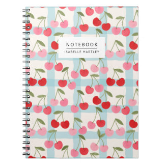 Caderno Espiral Padrão Xadrez Cereja em Vermelho e Rosa