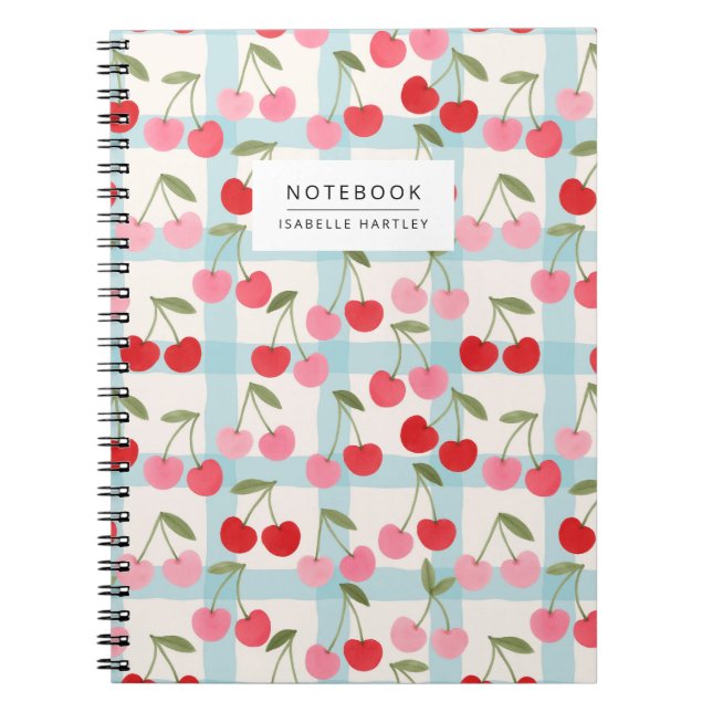 Caderno Espiral Padrão Xadrez Cereja em Vermelho e Rosa (Frente)