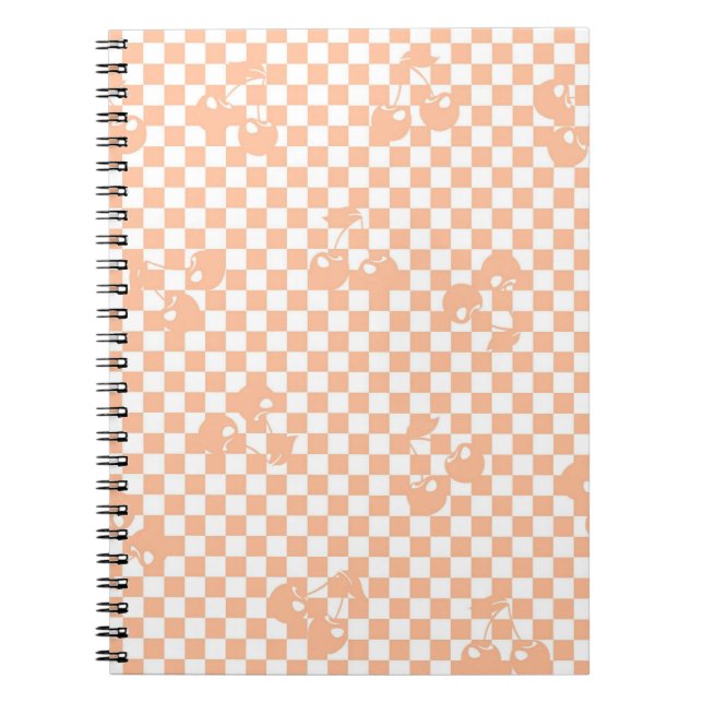 Caderno Espiral Padrão Xadrez Cereja Fuzz Pêssego (Frente)