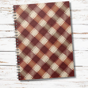 Caderno Espiral Padrão Xadrez Creme Rústico Laranja Vermelho Ferru