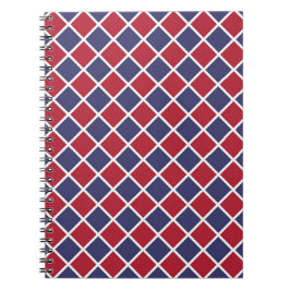 Caderno Espiral Padrão Xadrez Diamante Arlequim Vermelho Azul Bran