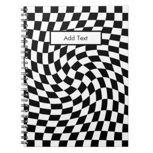 Caderno Espiral Padrão Xadrez Distorcido Preto e Branco Personaliz