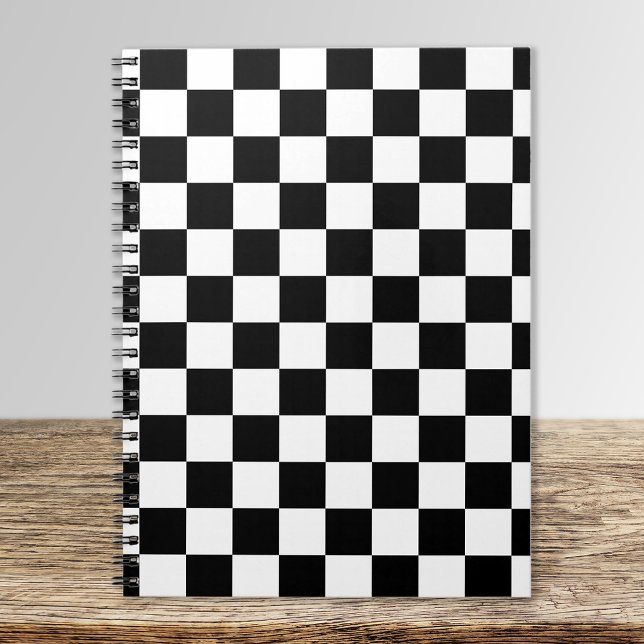 Caderno Espiral Padrão Xadrez Preto e Branco (Criador carregado)