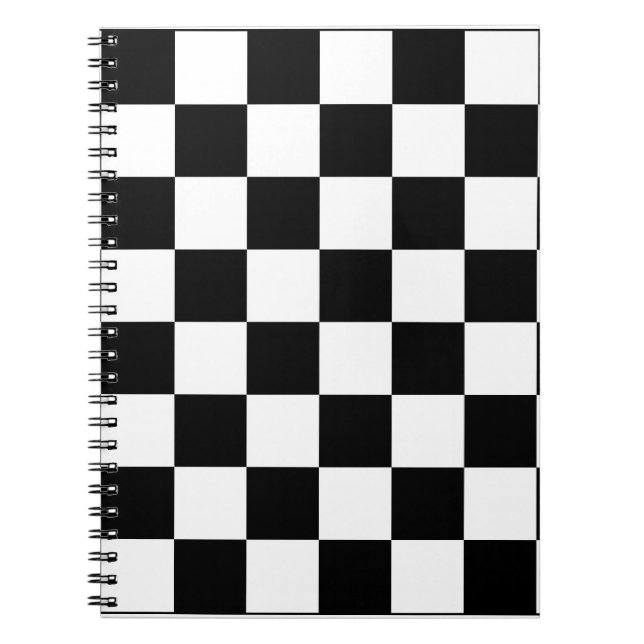 Caderno Espiral Padrão Xadrez Preto e Branco (Frente)