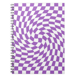 Caderno Espiral Padrão Xadrez Quadriculado Roxo e Branco