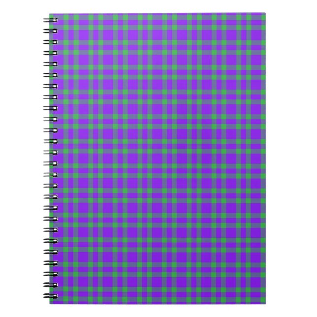 Caderno Espiral Padrão Xadrez Verde Roxo (Frente)