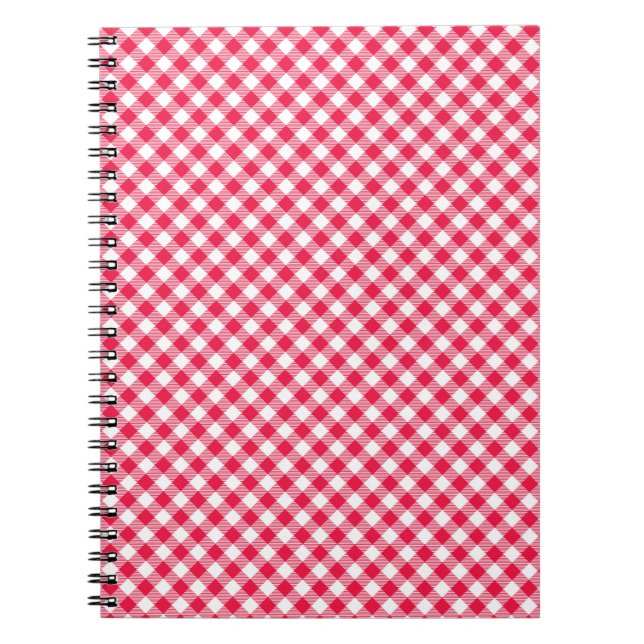 Caderno Espiral Padrão Xadrez Vermelho e Branco Clássico Rústico (Frente)