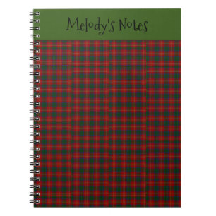 Caderno Espiral Padrão Xadrez Vermelho Verde Nome Personalizado do