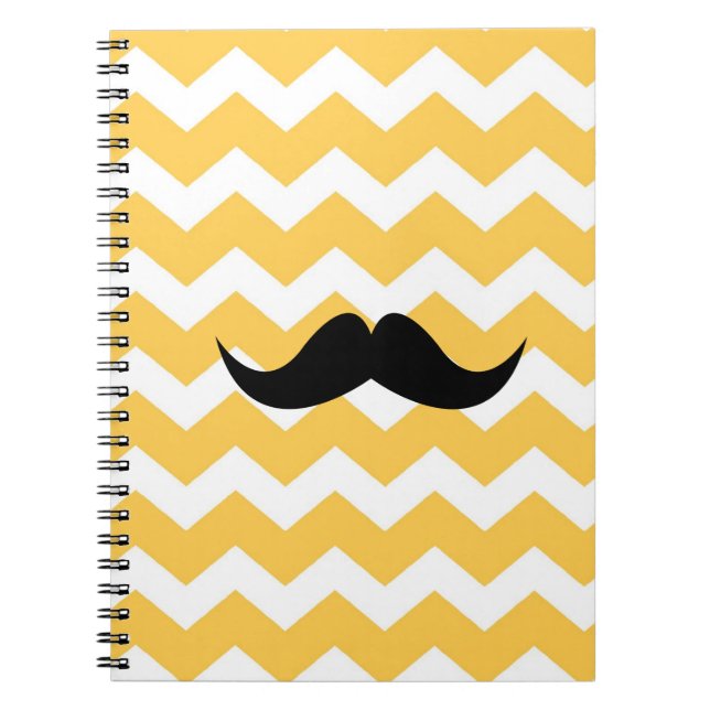 Caderno Espiral Padrão ziguezague de chevron amarelo bigode preto  (Frente)