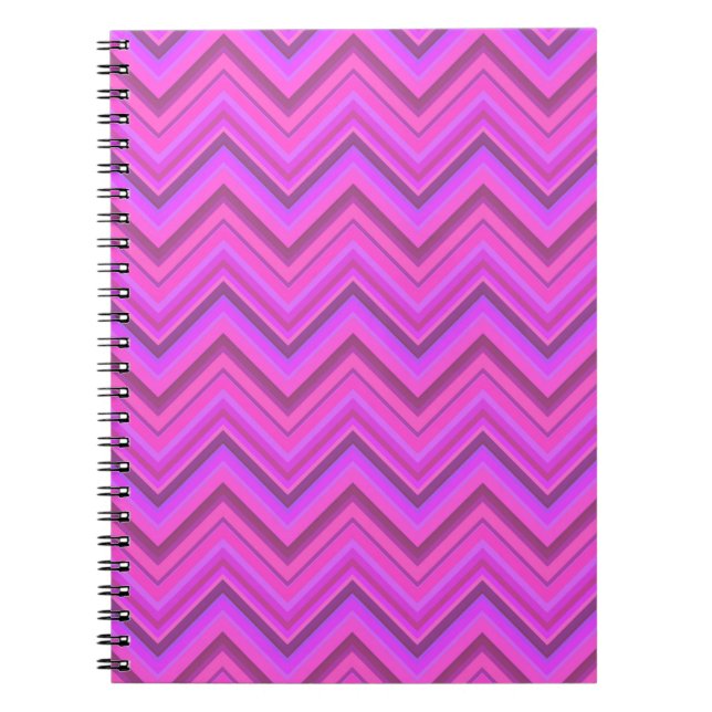 Caderno Espiral Padrão zigzag de listras rosa (Frente)