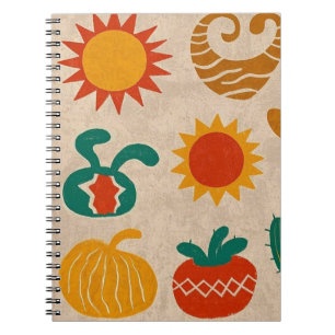 Caderno Espiral Padrões Boêmicos Leis desenhados à mão, luas