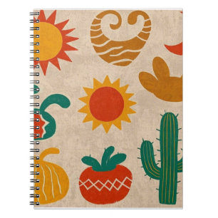 Caderno Espiral Padrões Boêmicos Leis desenhados à mão, luas