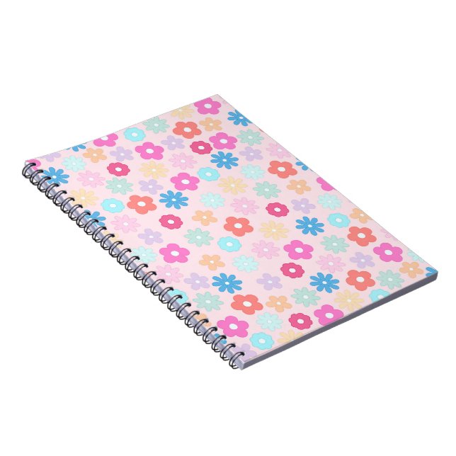 Caderno Espiral Padrões das flores de margarida rosa-boho (Lado Direito)