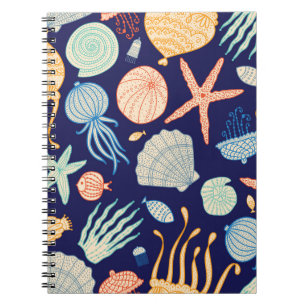 Caderno Espiral Padrões de Algas de Peixes-Jellyfish