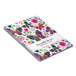 Caderno Espiral Padrões De Borboletas E Flores Coloridas