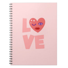 Caderno Espiral Padrões de desenho coloridos cor-de-rosa com amor 