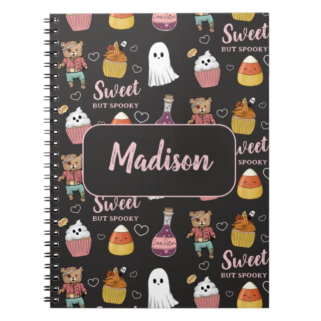 Caderno Espiral Padrões de doce de Halloween de Kawaii para crianç (Frente)