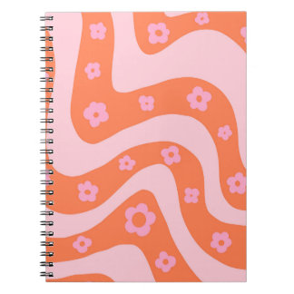 Caderno Espiral Padrões de espiral rosa e laranja retrorreflectore