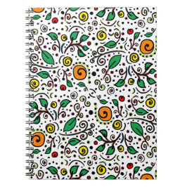 Caderno Espiral Padrões de Flor, cor de laranja, Berry em branco -