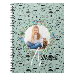 Caderno Espiral Padrões de Gato Monograma Personalizado Foto dos S