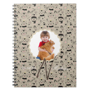 Caderno Espiral Padrões de Gato Monograma Personalizado Foto dos S