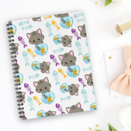 Caderno Espiral Padrões De Gatos, Gatos Cutes, Gatinhos, Peixes